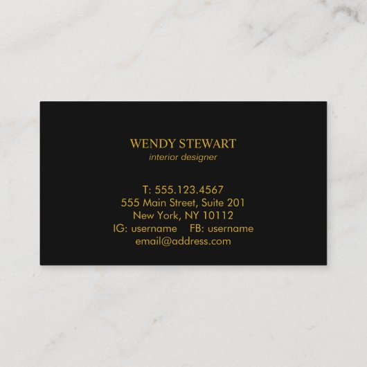Carte De Visite Monogramme noir Chalkboard or Fusion simple modern (Dos)