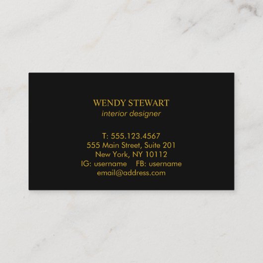 Carte De Visite Monogramme noir Chalkboard or Fusion simple modern (Dos)