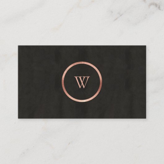Carte De Visite Monogramme Noir Chalkboard Rose Or Simple Moderne (Devant)