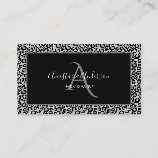 Carte De Visite Monogramme noir chic et luisier (Devant)