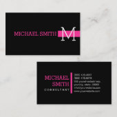 Carte De Visite Monogramme noir clair moderne rose chaud (Devant / Derrière)