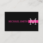 Carte De Visite Monogramme noir clair moderne rose chaud (Devant)