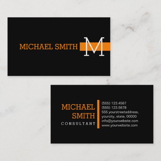 Carte De Visite Monogramme noir clair orange moderne (Devant / Derrière)