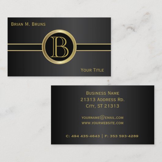 Carte De Visite Monogramme noir classique exécutif (Devant / Derrière)