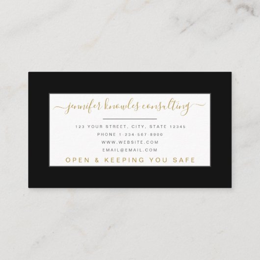 Carte De Visite Monogramme noir d'or Script Minimum Open Covid (Dos)