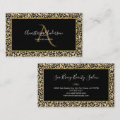 Carte De Visite Monogramme noir Élégant de taches de léopard doré (Devant / Derrière)