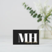 Carte De Visite Monogramme noir élégant et simple de professionnel (Debout devant)