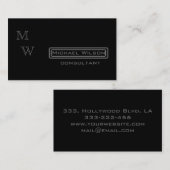 Carte De Visite monogramme noir élégant professionnel (Devant / Derrière)