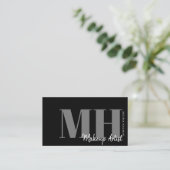 Carte De Visite Monogramme Noir Élégant Simple Professionnel (Debout devant)