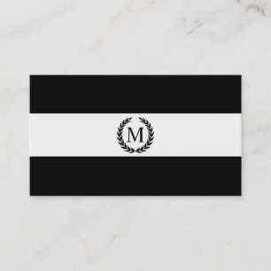 Carte De Visite Monogramme noir et blanc de guirlande de laurier