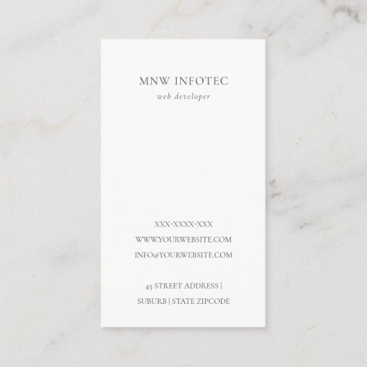 Carte De Visite Monogramme noir et blanc minimal initial (Dos)