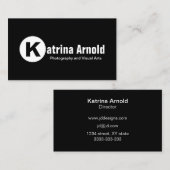 Carte De Visite Monogramme noir et blanc simple (Devant / Derrière)