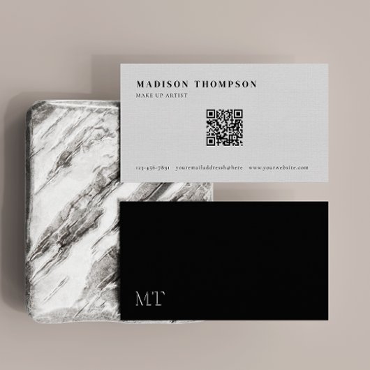 Carte De Visite Monogramme noir et blanc simple Code QR