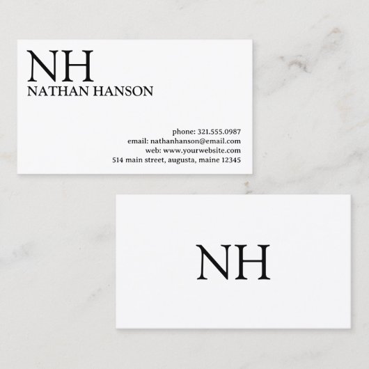 Carte De Visite Monogramme noir et blanc simple Moderne (Devant / Derrière)