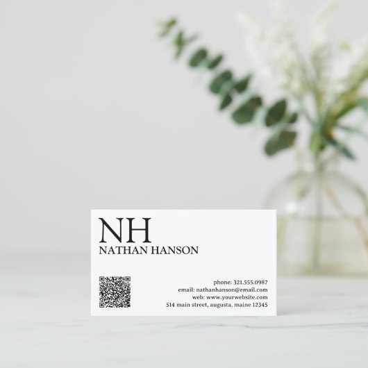 Carte De Visite Monogramme noir et blanc simple Moderne (Debout devant)