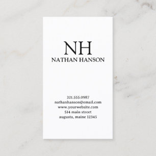 Carte De Visite Monogramme noir et blanc simple Moderne