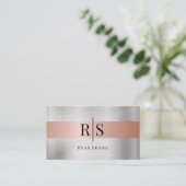 Carte De Visite Monogramme noir et nom, argent brossé et or Rose (Debout devant)