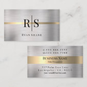 Carte De Visite Monogramme noir et nom, Argent brossé et or, Vs 2 (Devant / Derrière)