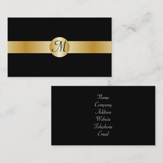 Carte de visite Monogramme Noir Et Or (Devant / Derrière)