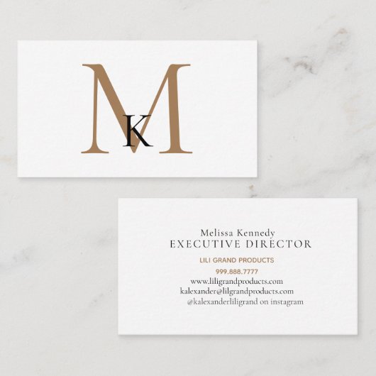 Carte de visite Monogramme noir et or (Devant / Derrière)