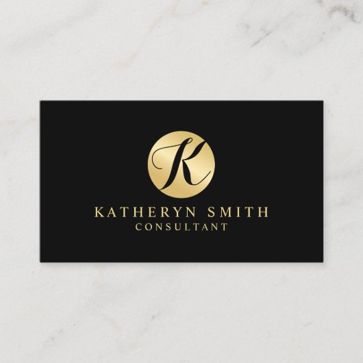 Carte De Visite Monogramme noir et or élégant (Devant)