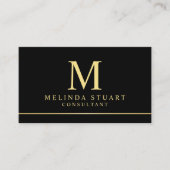 Carte De Visite Monogramme noir et or élégant (Devant)