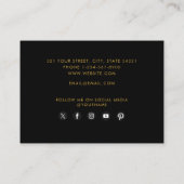 Carte De Visite Monogramme noir et or élégant Icônes de médias soc (Dos)