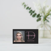 Carte De Visite Monogramme noir et rose blush (Debout devant)