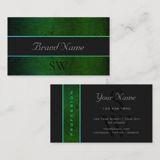 Carte De Visite Monogramme noir gris Motif foncé moderne (Devant / Derrière)