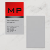 Carte de visite Monogramme noir gris rouge vertica (Devant / Derrière)