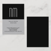 Carte De Visite Monogramme noir gris simple et simple (Devant / Derrière)