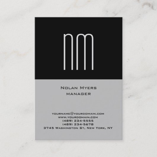 Carte De Visite Monogramme noir gris simple et simple (Devant)