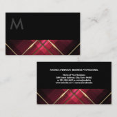 Carte De Visite Monogramme noir | Lignes de compensation Gold | Ba (Devant / Derrière)