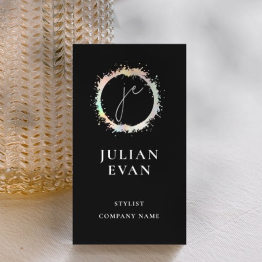 Carte De Visite Monogramme noir Luxe Holographique moderne