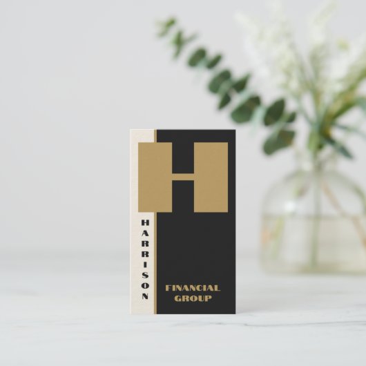 Carte De Visite Monogramme noir minimal moderne Code QR vertical (Debout devant)