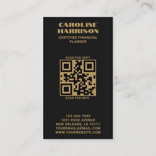 Carte De Visite Monogramme noir minimal moderne Code QR vertical (Dos)