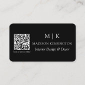 Carte De Visite Monogramme noir moderne ou ajouter un logo Code QR (Devant)