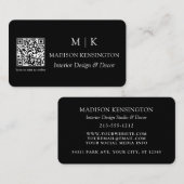 Carte De Visite Monogramme noir moderne ou ajouter un logo Code QR (Devant / Derrière)