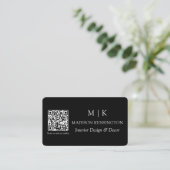 Carte De Visite Monogramme noir moderne ou ajouter un logo Code QR (Debout devant)