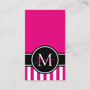 Carte De Visite Monogramme noir Motif rose chaud