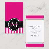 Carte De Visite Monogramme noir Motif rose chaud (Devant / Derrière)