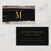 Carte De Visite Monogramme noir/or brossé | Bois (Devant / Derrière)