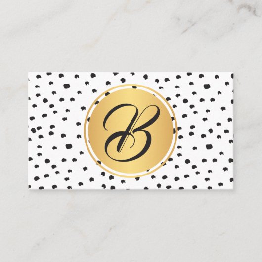 Carte De Visite Monogramme noir, or et blanc pois (Devant)