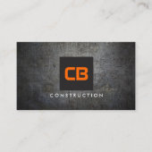 Carte De Visite Monogramme noir/orange Grunge Métal Construction (Devant)