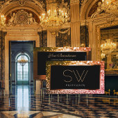 Carte De Visite Monogramme noir Parties scintillant orange rose or