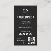 Carte De Visite Monogramme noir Photo Médias sociaux QR Code (Dos)