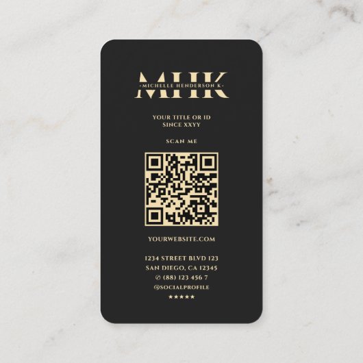 Carte De Visite Monogramme noir professionnel marketing moderne (Dos)