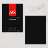 Carte De Visite Monogramme noir rouge bande élégante (Devant / Derrière)