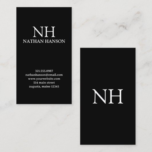 Carte De Visite Monogramme noir simple moderne (Devant / Derrière)