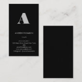 Carte De Visite Monogramme noir solide moderne minimal vertical (Devant / Derrière)